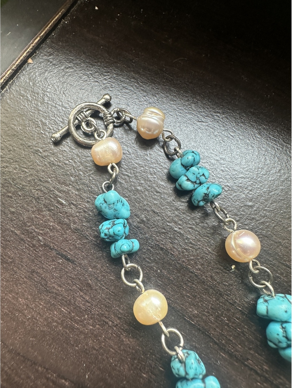 Turquoise Dyed Howlite Freshwater Pearl Statement Necklace Boho Western 22” - Picture 5 of 7